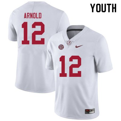 NCAA Youth Alabama Crimson Tide #12 Terrion Arnold Stitched College 2021 Nike Authentic White Football Jersey QW17K67MY
